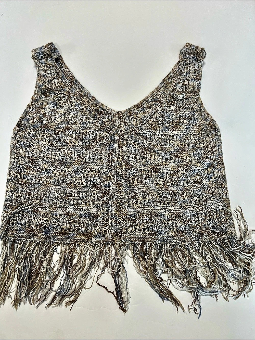 Free People Fringe Knit Tank in Brown & Blue Size Large
